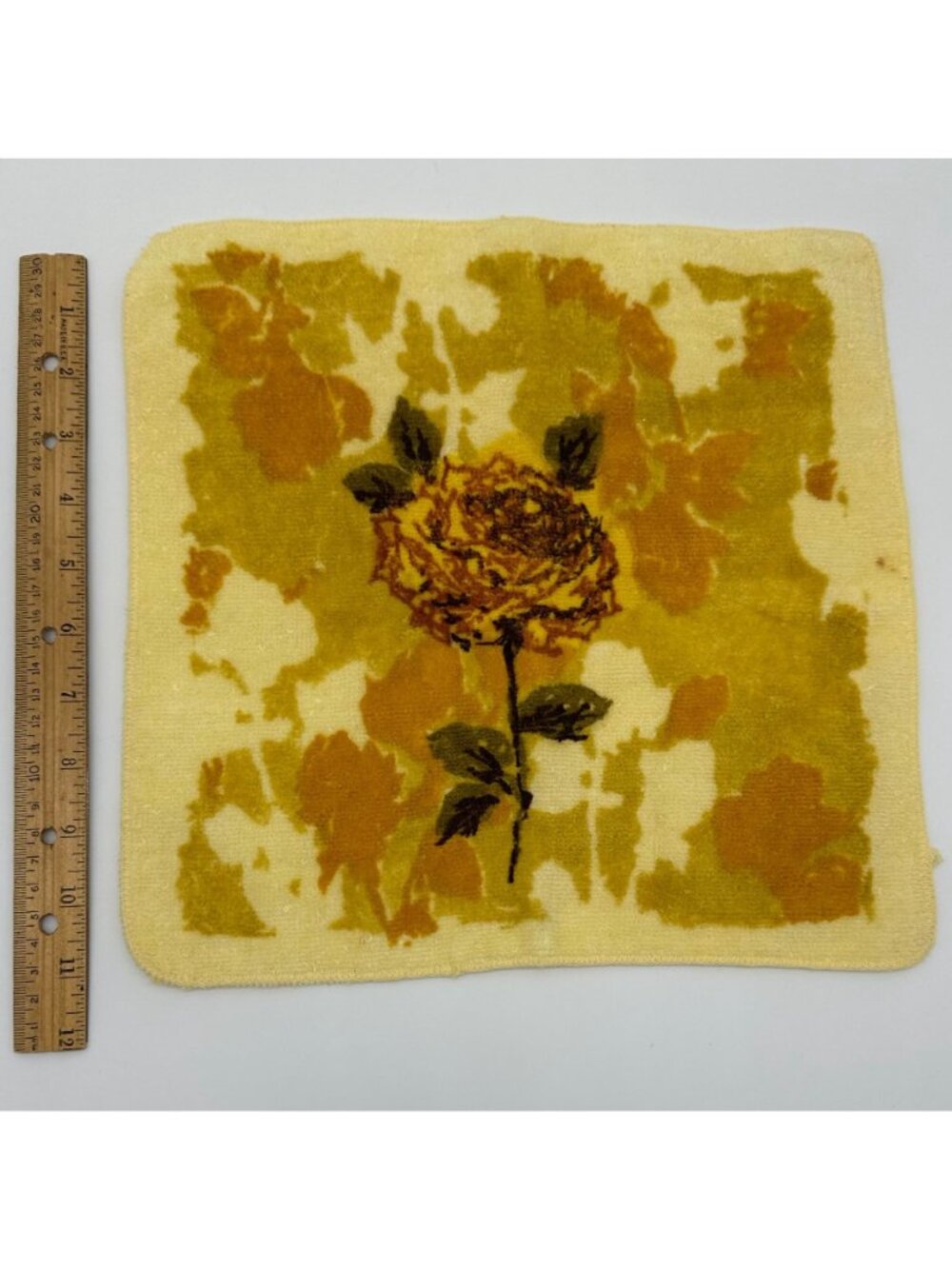 Vintage Yellow Rose Hand Towel Washcloth Set Cannon USA Cotton 70s Fringe Floral - Picture 9 of 10